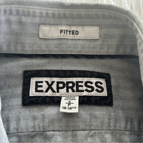 Express Men's Casual Button Down Shirt Gray Roll Tab Sleeve size Small 14 14.5 - Picture 12 of 16